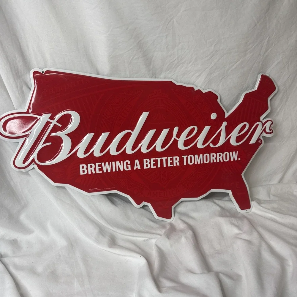 Budweiser Beer United States America Map Tin Tacker Red Metal Beer Bar Sign Pub